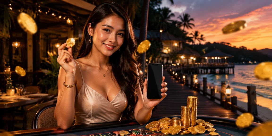 Meja Baccarat live dalam suasana kasino moden di Pulau Pinang dengan kad dan cip di atas meja